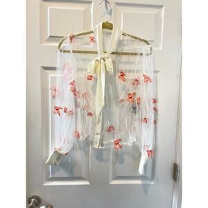 Unique Vintage 3D Butterfly Blouse Long Sleeve Lace with Bow Collar Sz XS #34